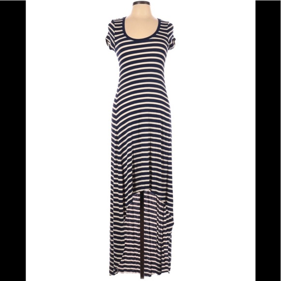 New BCBG Navy white Donesa high low dress maxi size medium short sleeve - Picture 1 of 9